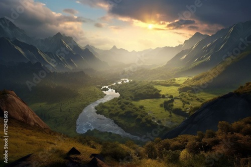 Stunning mountainous morning landscape. Generative AI