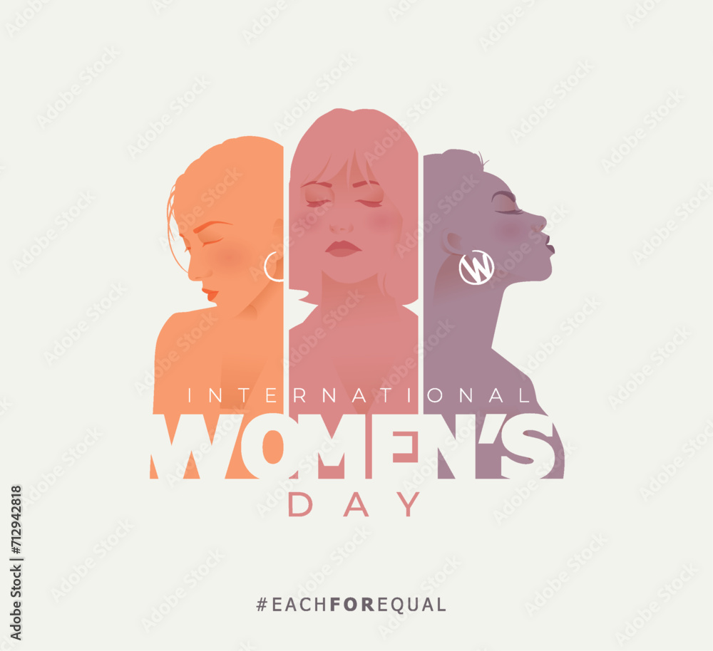 8 March, Happy International Women's Day, Women's History Month banner. Vector illustration. 