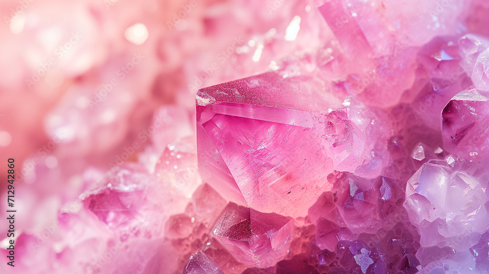 Macro closeup of natural raw pink rose quartz crystal gemstone rock formation, background image, room for copy space Macro closeup of natural raw pink rose quartz crystal gemstone rock formation, background image, room for copy space