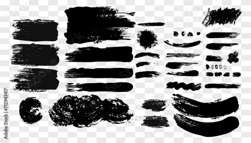 Collection black dirty design element. Grunge brush stroke, paint artistic set. Grunge texture collection