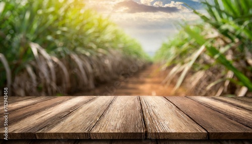 Whispers of Tranquility  Exuberant Sugarcane Plantation Frames an Empty Wooden Table 