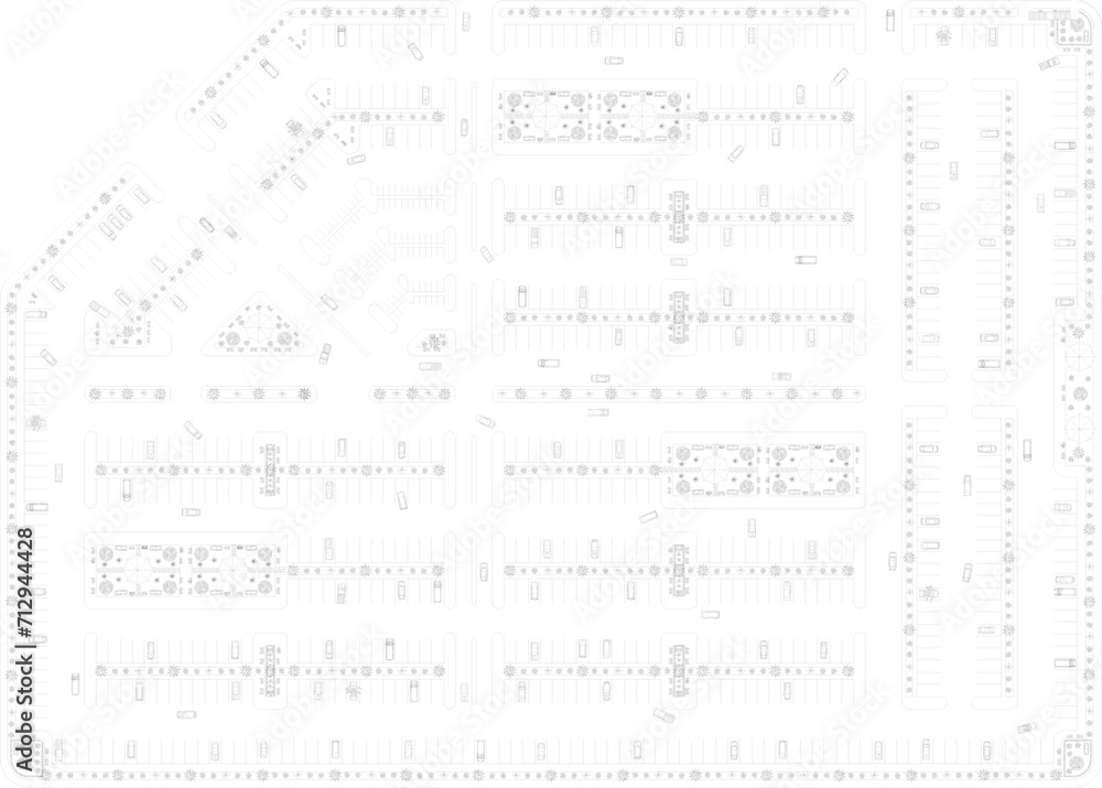 Vector sketch illustration of technical design drawing for site plan layout for mall and hotel parking lots Vector sketch illustration of technical design drawing for site plan layout for mall and hotel parking lots