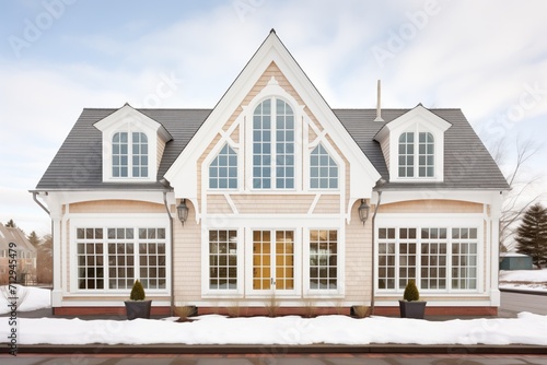 symmetrical windows on a colonial home with gambrel roof