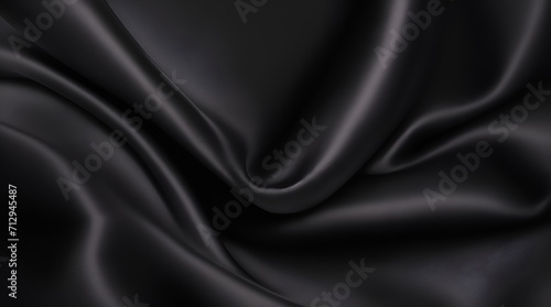 Exquisite black satin fabric, gracefully adorned with elegant folds and ripples, exuding opulence and sophistication.