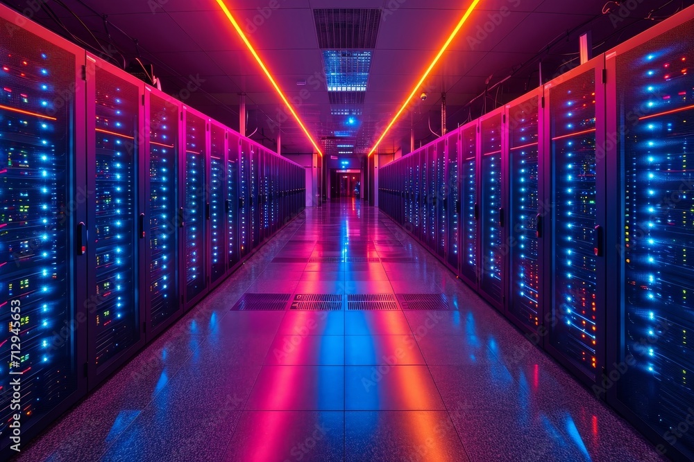 Fototapeta premium Center server racks with computer network professional photography