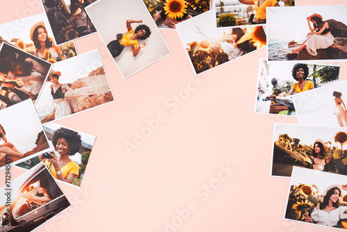 Printed colorful photos of women portraits. Printing photos concept photo