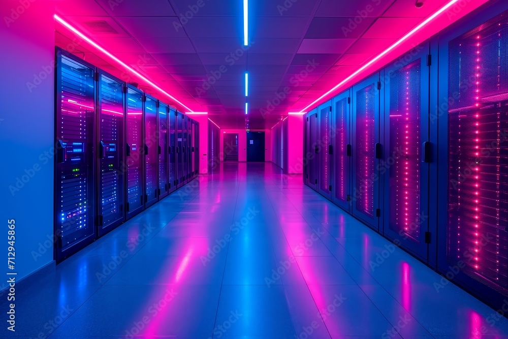 Center server racks with computer network professional photography