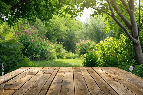 Table in the garden the style of wood contemporary landscape