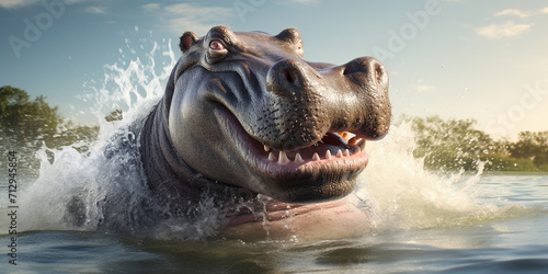 hippopotamus swimming in water,,,,Ai Generated illustration Wildlife Concept of Hippo
