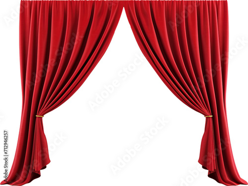 Red curtain isolated on transparent background. PNG