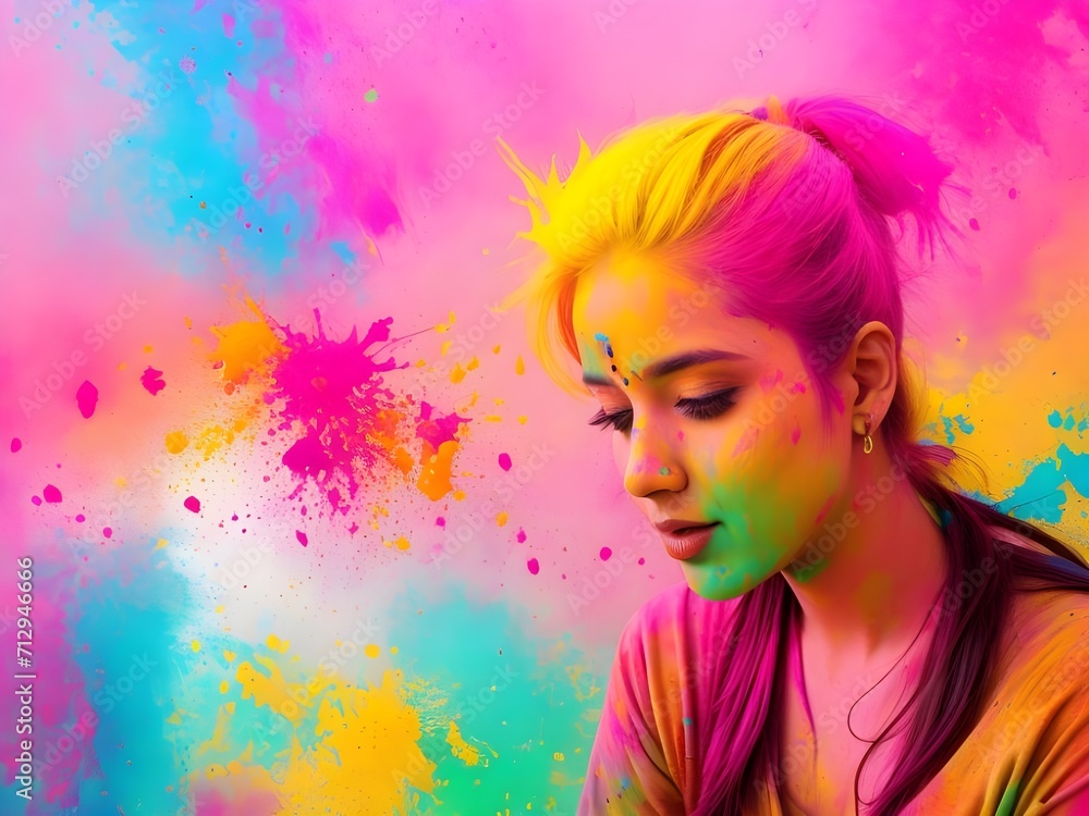 woman with colorful Holi celebration