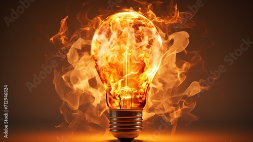 Explosion of a traditional electric bulb. shot taken in high speed. high quality image. fire with bulb.