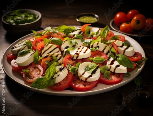 Caprese salad with tomatoes, mozzarella cheese and basil