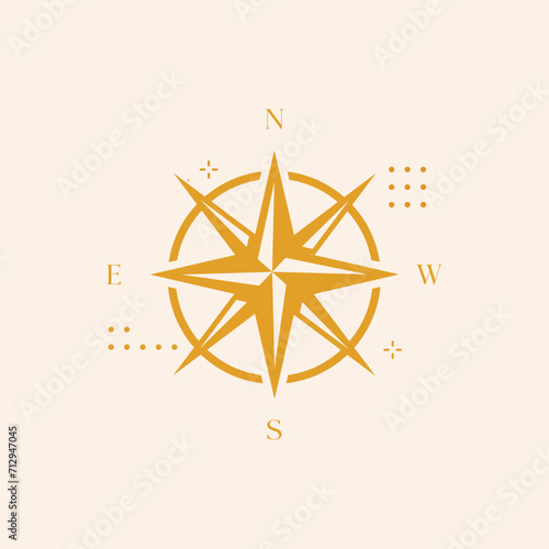 Vector compass rose with North, South, East and West indicated Compass simple icon set. Compass symbol set. Wind rose icon. Vector photo