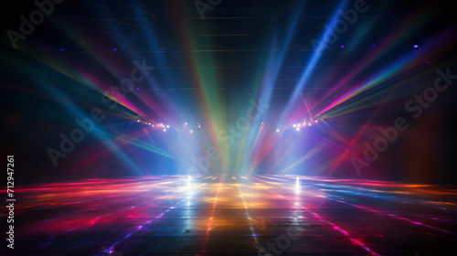 Abstract of empty stage with colorful spotlights