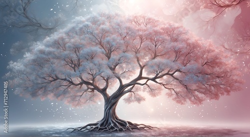 In a dreamlike, otherworldly composition, an ethereal fairylike binary tree entity takes center stage, captivating viewers with its enchanting presence.