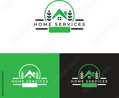 creative home smart logo detailing with clean background home emblems, houses and plants stay at home - symbols for social media