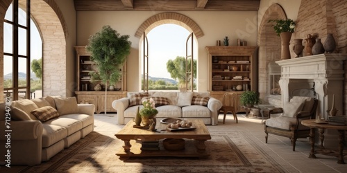 Italian styled countryside villa living room interior. photo