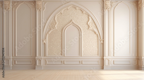 Beige interior walls with ornated mouldings