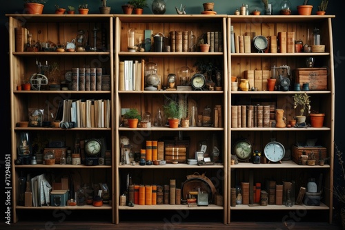 Bookshelf in the room. The concept of storage and organizing order © Irina Mikhailichenko