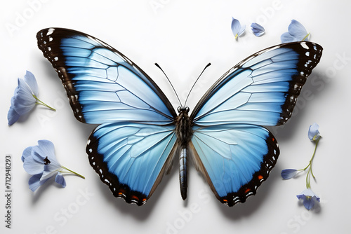 A close up of a blue morpho butterfly with an isolated background photo