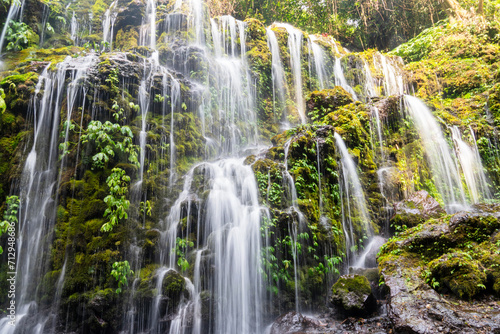 Majestic waterfall in the rainforest jungle of Indonesia. Banyu Wana Amertha Waterfall.