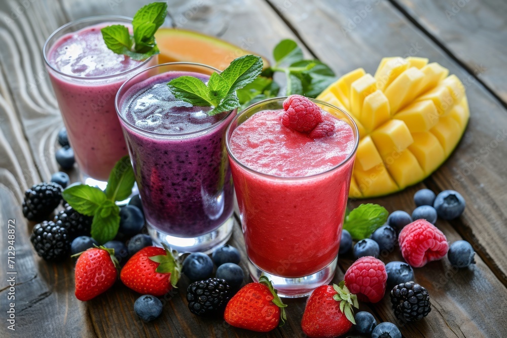 Fresh fruit drinks smoothies. Generative AI Fresh fruit drinks smoothies. Generative AI