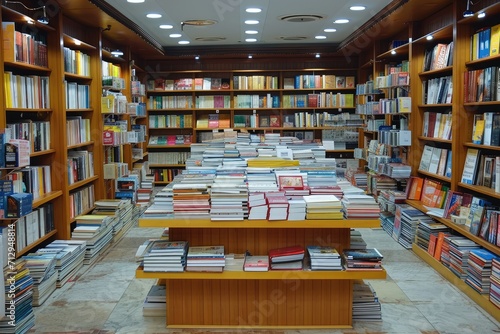the bookstore with bookshelf full of books professional photography