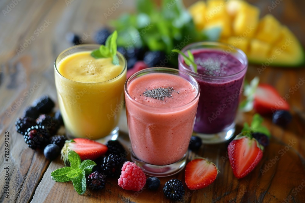 Fresh fruit drinks smoothies. Generative AI Fresh fruit drinks smoothies. Generative AI
