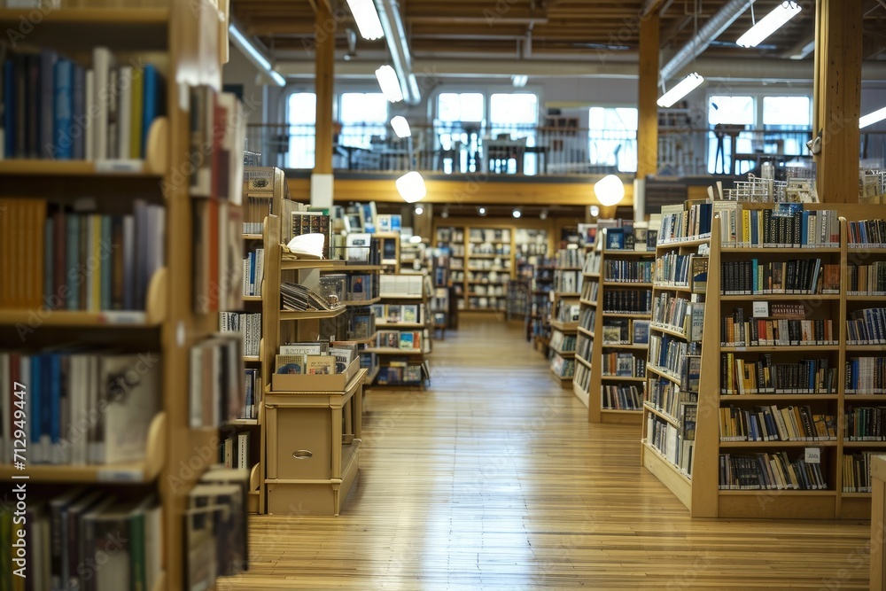 the bookstore with bookshelf full of books professional photography