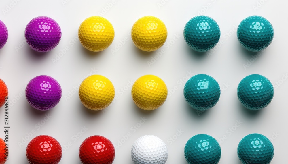 Top view A row of vibrant golf balls, a sporty decoration Top view A row of vibrant golf balls, a sporty decoration