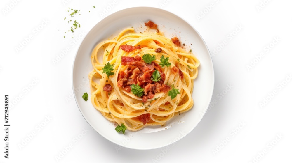 A white plate topped with spaghetti and meat A white plate topped with spaghetti and meat