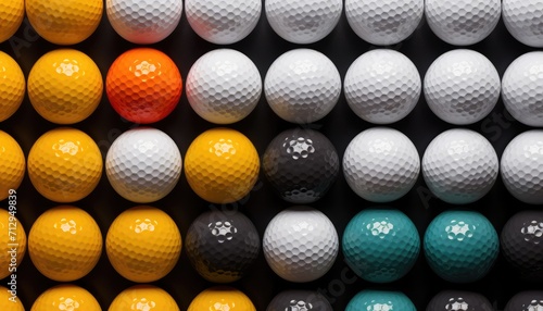 Top view A row of vibrant golf balls, a sporty decoration