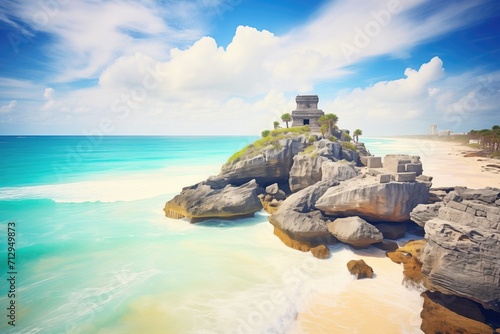 tulum coastal ruins overlooking the caribbean sea photo