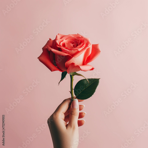 Woman hands holding red rose for Happiness moment  Love  couple  Anniversary  Valentine s day  Give and love  concept  Generative AI.