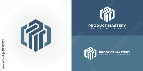 Abstract initial letter PM or MP logo in deep blue color isolated in white background applied for production house company logo also suitable for the brands or companies have initial name MP or PM.