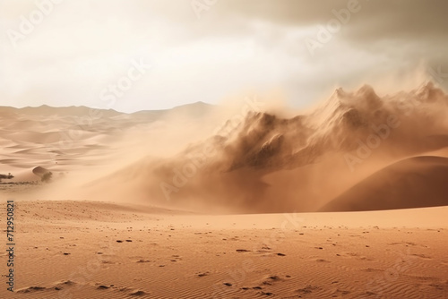 Nature and landscape concept. Landscape background of dramatic sand storm in desert during daytime