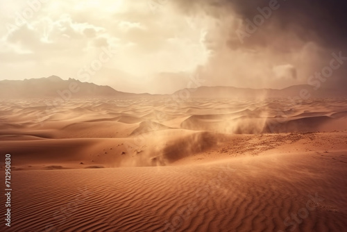 Nature and landscape concept. Landscape background of dramatic sand storm in desert during daytime photo