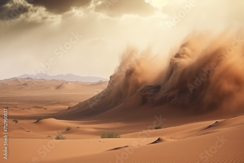 Nature and landscape concept. Landscape background of dramatic sand storm in desert during daytime