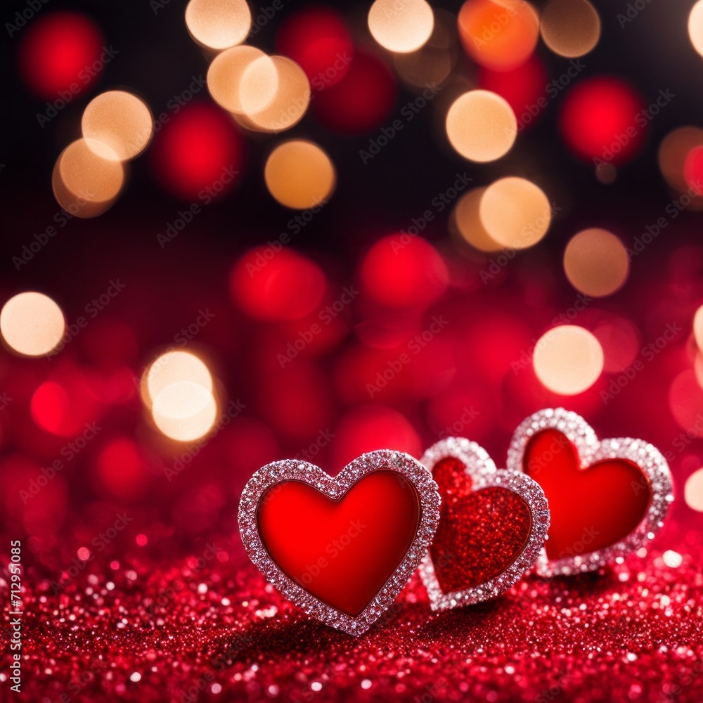 Red Hearts On Shiny Glitter Background