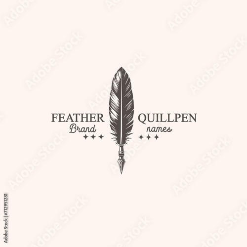feather quill pen vintage logo vector graphic illustration