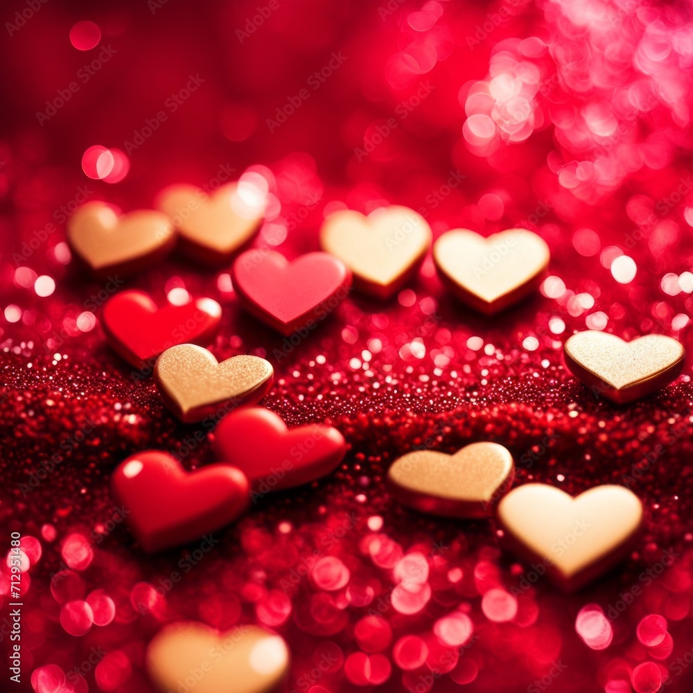 Red Hearts On Shiny Glitter Background Red Hearts On Shiny Glitter Background