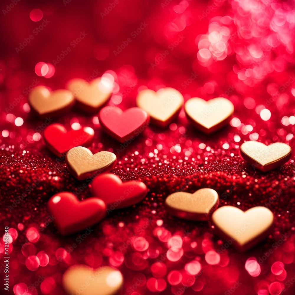 Red Hearts On Shiny Glitter Background