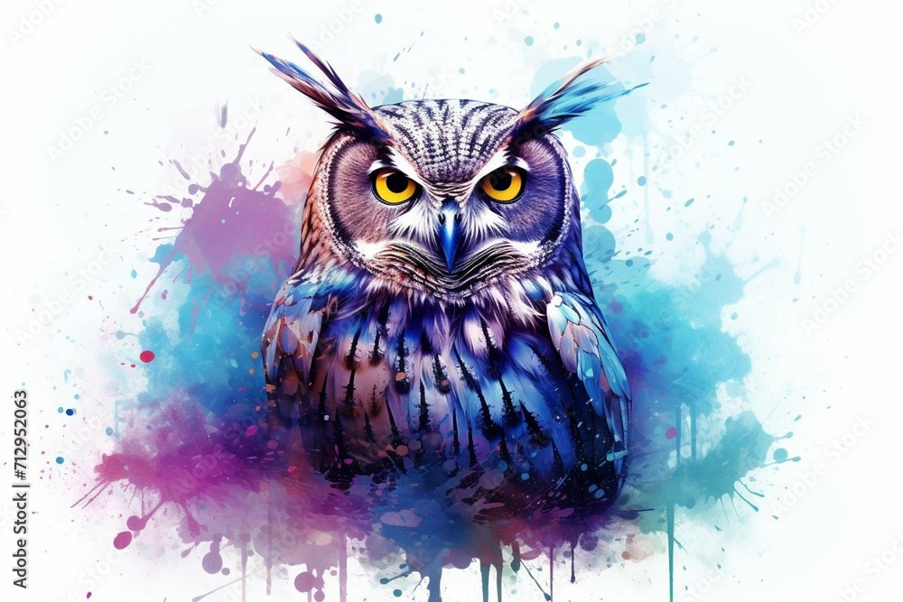 An artistic rendering of an owl using watercolor paint. Generative AI