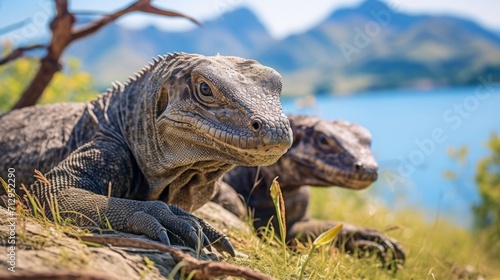 Komodo Dragons Basking in Their Natural Environment