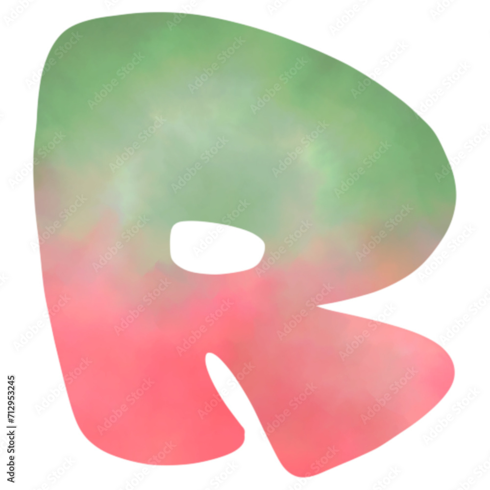 watermelon watercolor green red hand drawn english letter R. watermelon watercolor green red hand drawn english letter R.