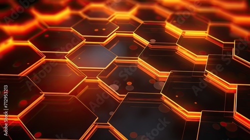 Background with neon orange hexagons arranged randomly with a 3d effect and parallax scrolling