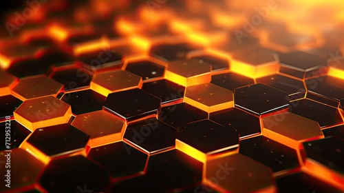 Background with neon orange hexagons arranged randomly with a 3d effect and parallax scrolling photo