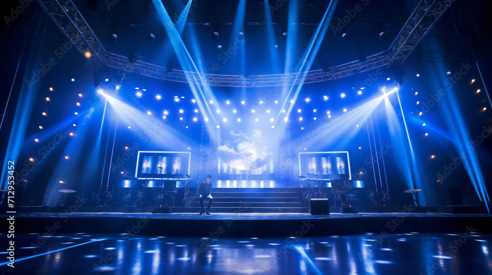 Concert stage with blue spotlight