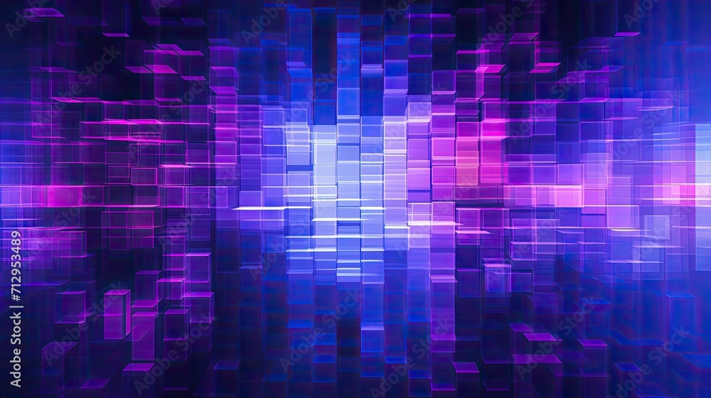 Background with neonpurple squares arranged in a repeating pattern with a glitch effect and digital distortion